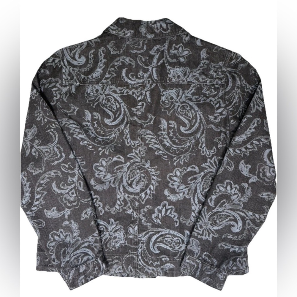 Women's Black Denim Gray Floral Button Front Jacket Coat Size Med M Pappagallo - Picture 5 of 7